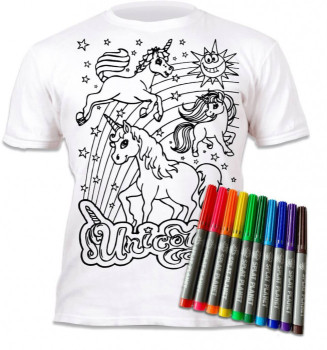 Tricou de colorat cu markere lavabile - Unicorni