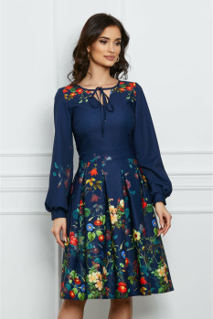 Rochie Moze bleumarin cu imprimeu floral colorat