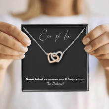 Colier cu Pandant 2 Inimi Placat cu Aur Alb 14K